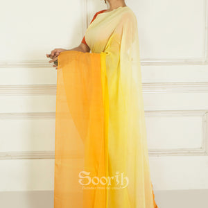 Pastel Yellow Orange Mul Cotton Ombre Saree