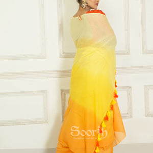 Pastel Yellow Orange Mul Cotton Ombre Saree