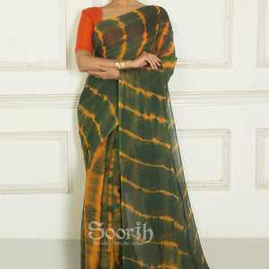 Green Orange Mul Cotton Rangoli Saree