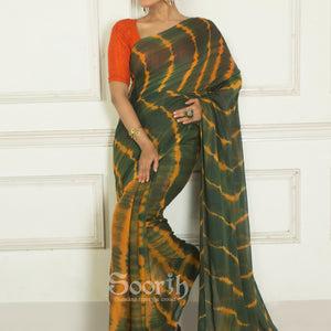 Green Orange Mul Cotton Rangoli Saree