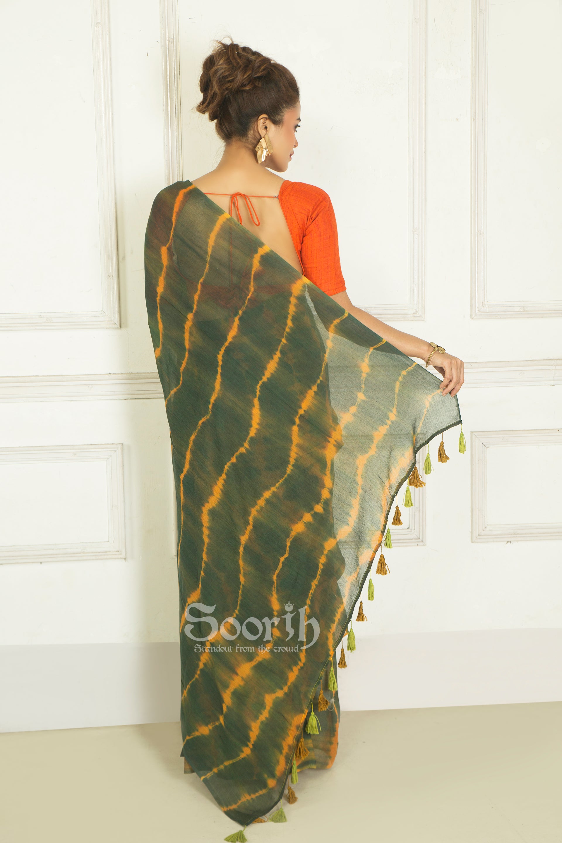 Green Orange Mul Cotton Rangoli Saree