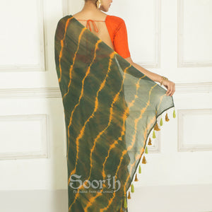 Green Orange Mul Cotton Rangoli Saree