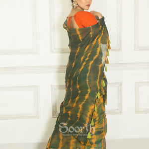 Green Orange Mul Cotton Rangoli Saree