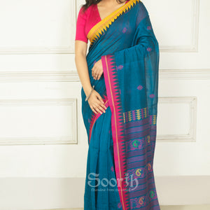 Blue Mercerised Cotton Handloom Saree