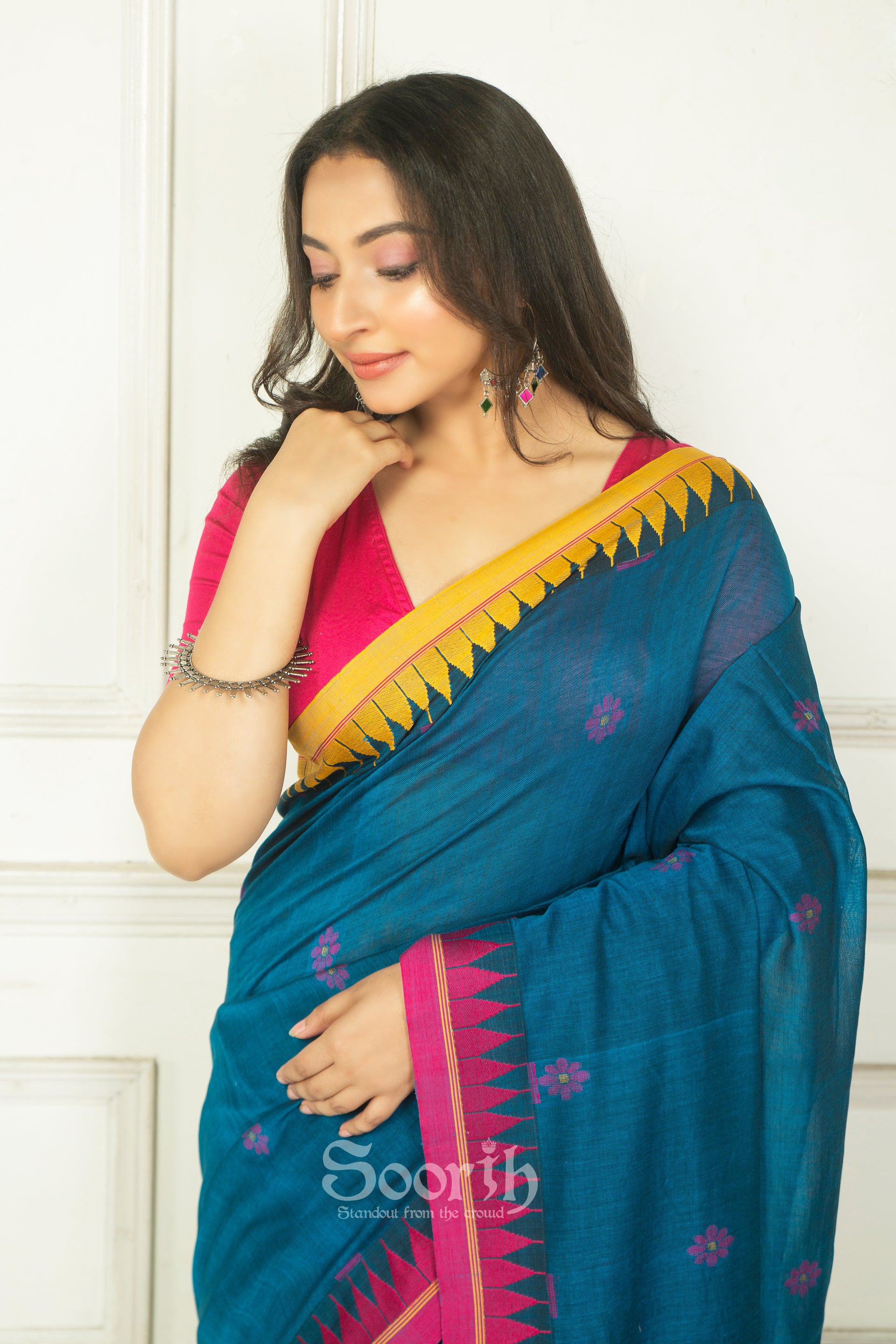 Blue Mercerised Cotton Handloom Saree