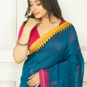 Blue Mercerised Cotton Handloom Saree