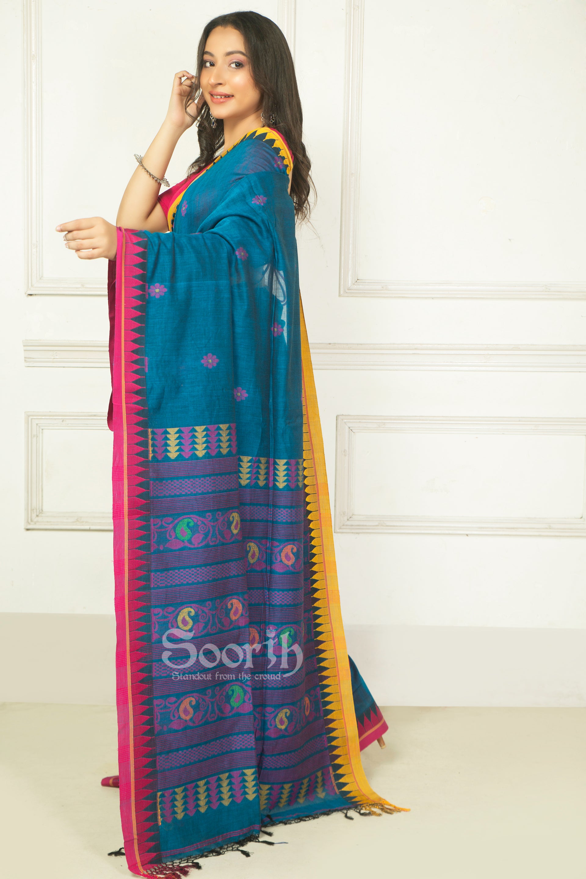 Blue Mercerised Cotton Handloom Saree