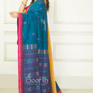 Blue Mercerised Cotton Handloom Saree