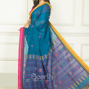 Blue Mercerised Cotton Handloom Saree