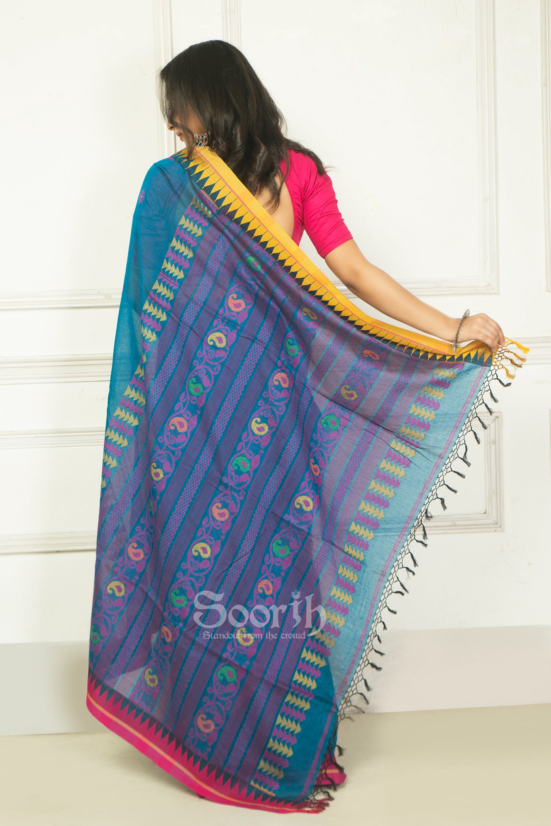 Blue Mercerised Cotton Handloom Saree