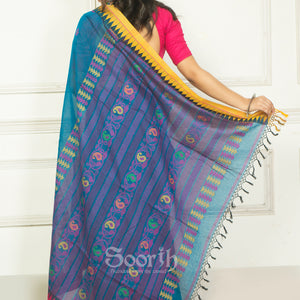 Blue Mercerised Cotton Handloom Saree