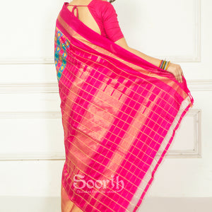 Multicolor Rani Checks Pochampally Double Warp Ikkat Silk Saree