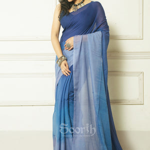 Blue Mul Cotton Ombre Saree