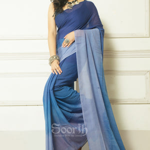 Blue Mul Cotton Ombre Saree