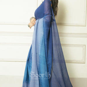 Blue Mul Cotton Ombre Saree