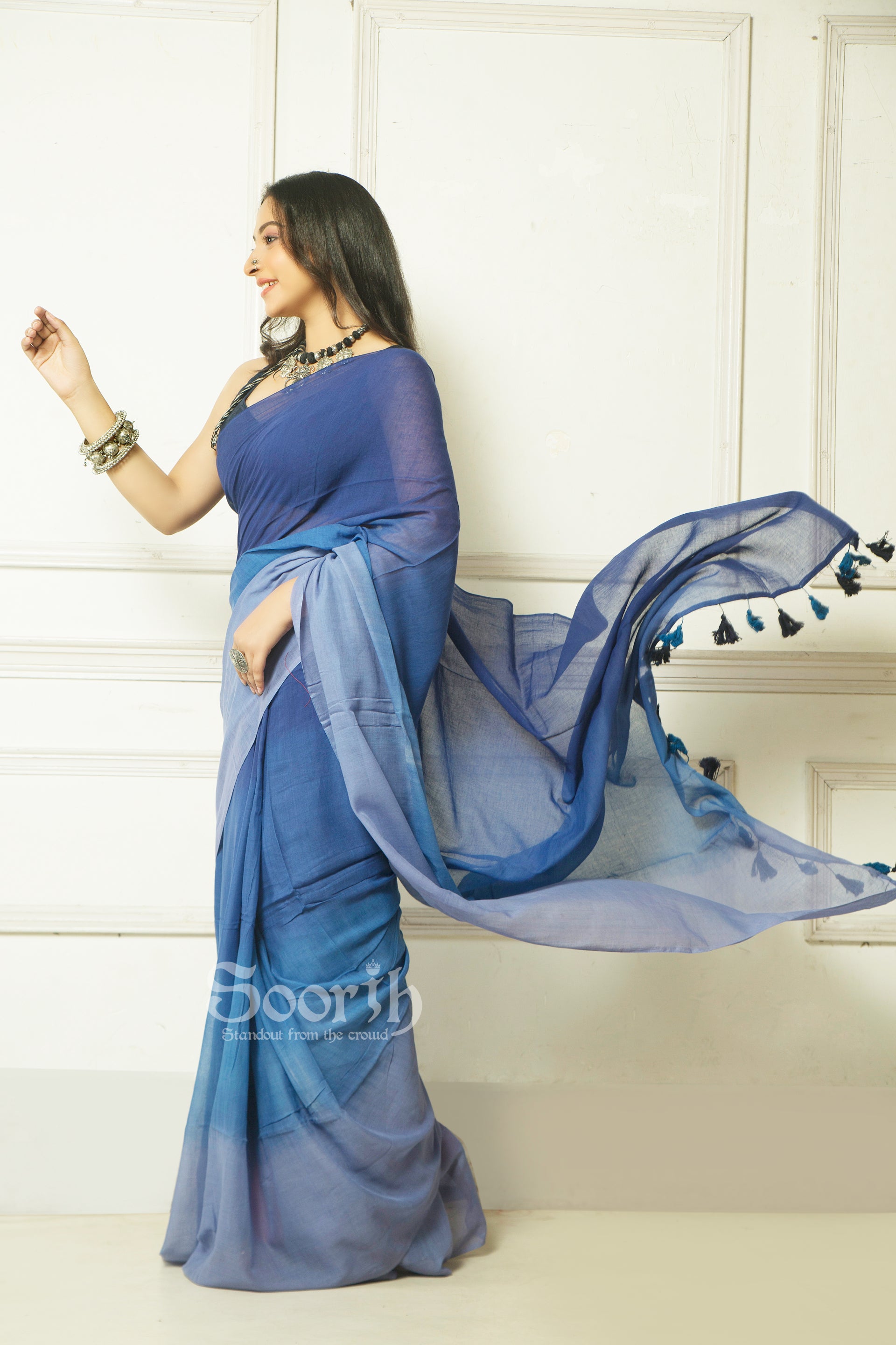 Blue Mul Cotton Ombre Saree