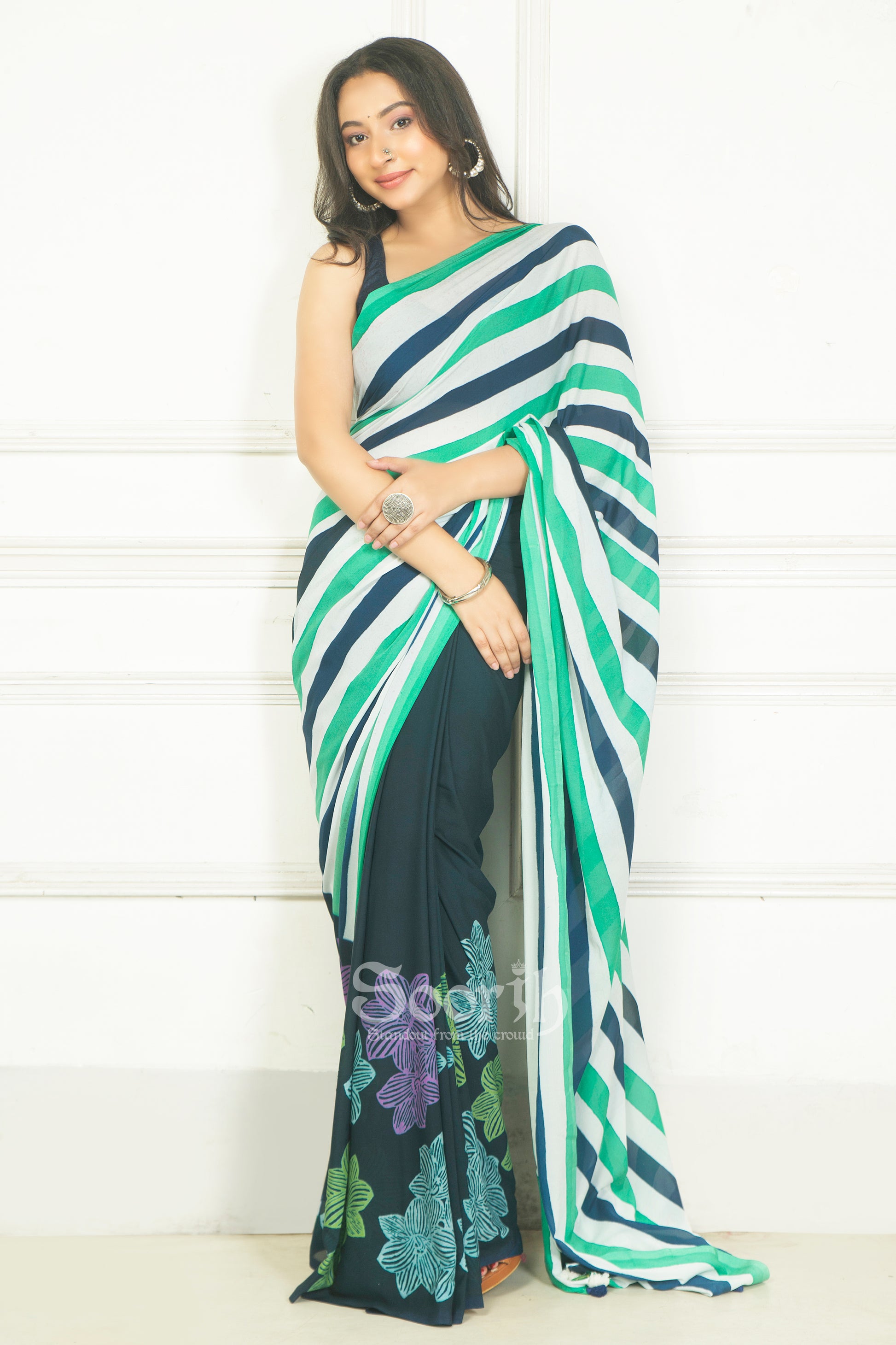 Floral Stripe Saree