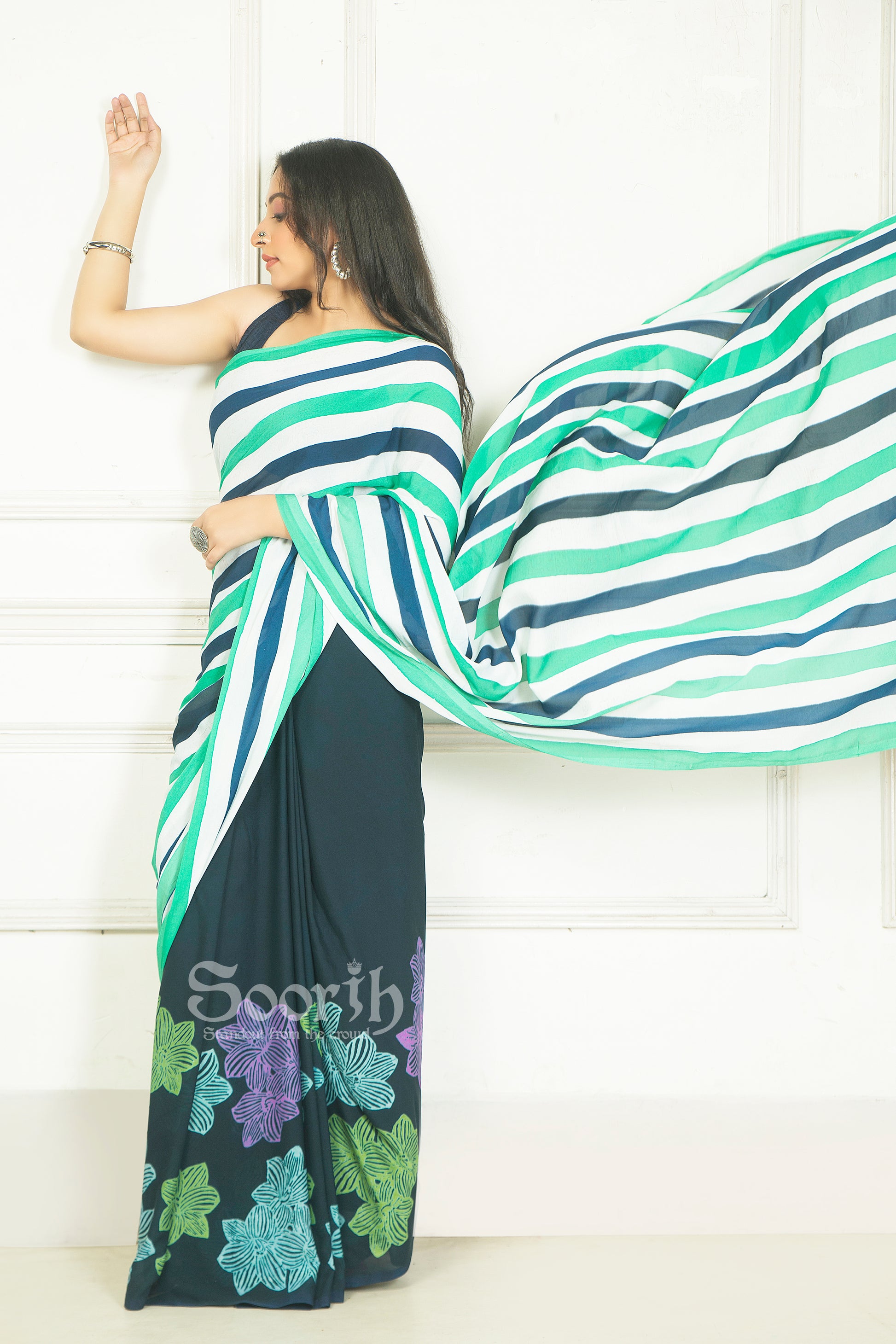 Floral Stripe Saree