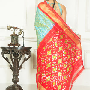 Dual Tone Blue Red Double Warp Ikkat Silk Saree