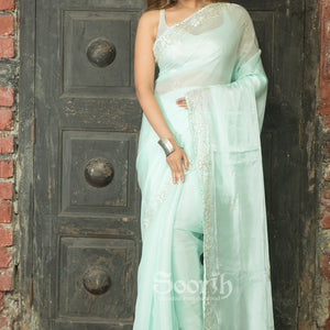 Lustrous Aqua Elegance Saree