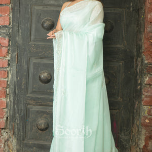 Lustrous Aqua Elegance Saree