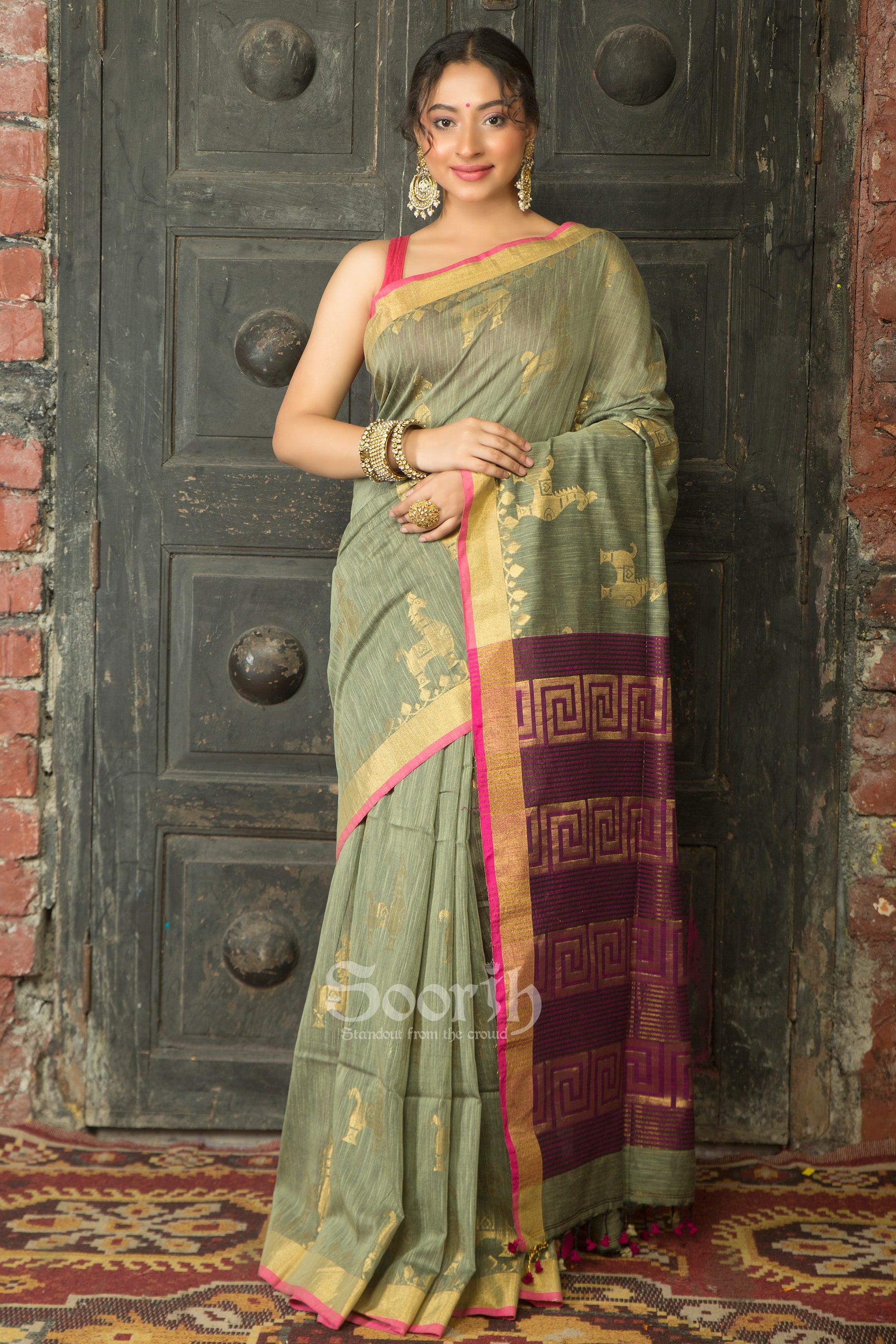 Grey Purple Cotton Handloom Saree