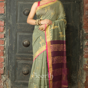 Grey Purple Cotton Handloom Saree