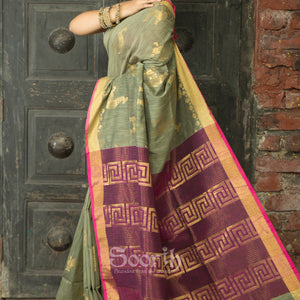 Grey Purple Cotton Handloom Saree