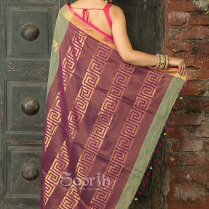 Grey Purple Cotton Handloom Saree